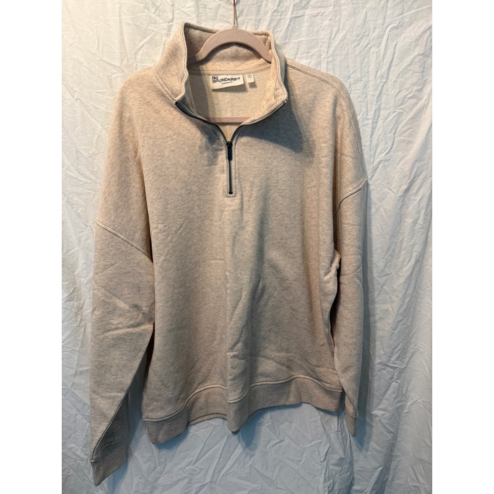 No Boundaries Oatmeal Heather Quarter Zip Oversized Sweatshirt Large Pullover